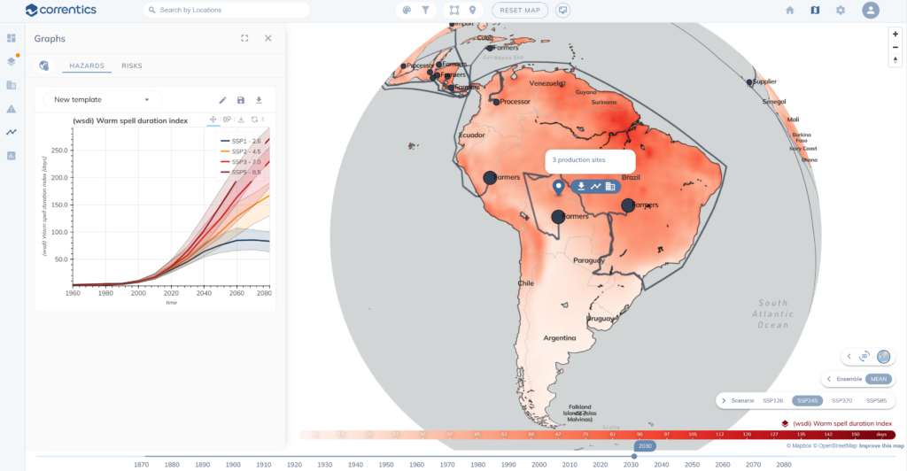 Physical climate risk analysis of extreme heat - Correntics climate risk analytics platform